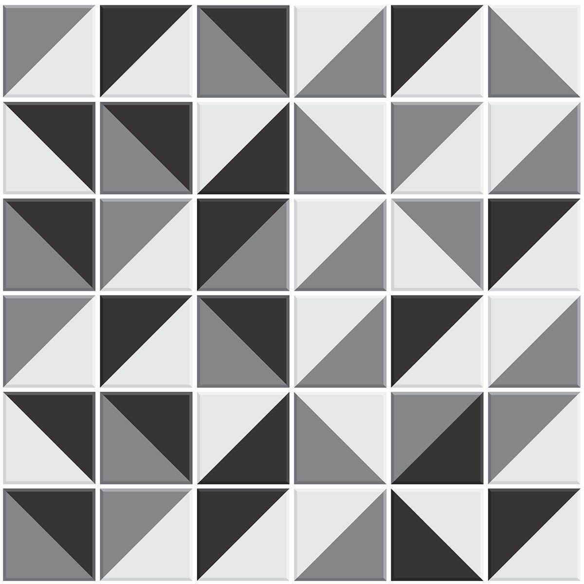 imagem de Papel de Parede Azulejo Lavável 3m x 0,58m Geométrico Preto, Cinza e Branco - fa2cgd1a8e